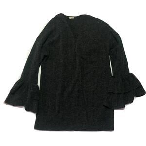 143 Story Dark Gray Boho Knit Cardigan w/ Long Sleeve & Ruffles Size Medium